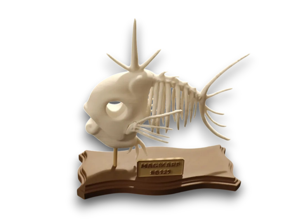 Squelette Magicarpe – Statue Pokémon fossile | Décoration style musée